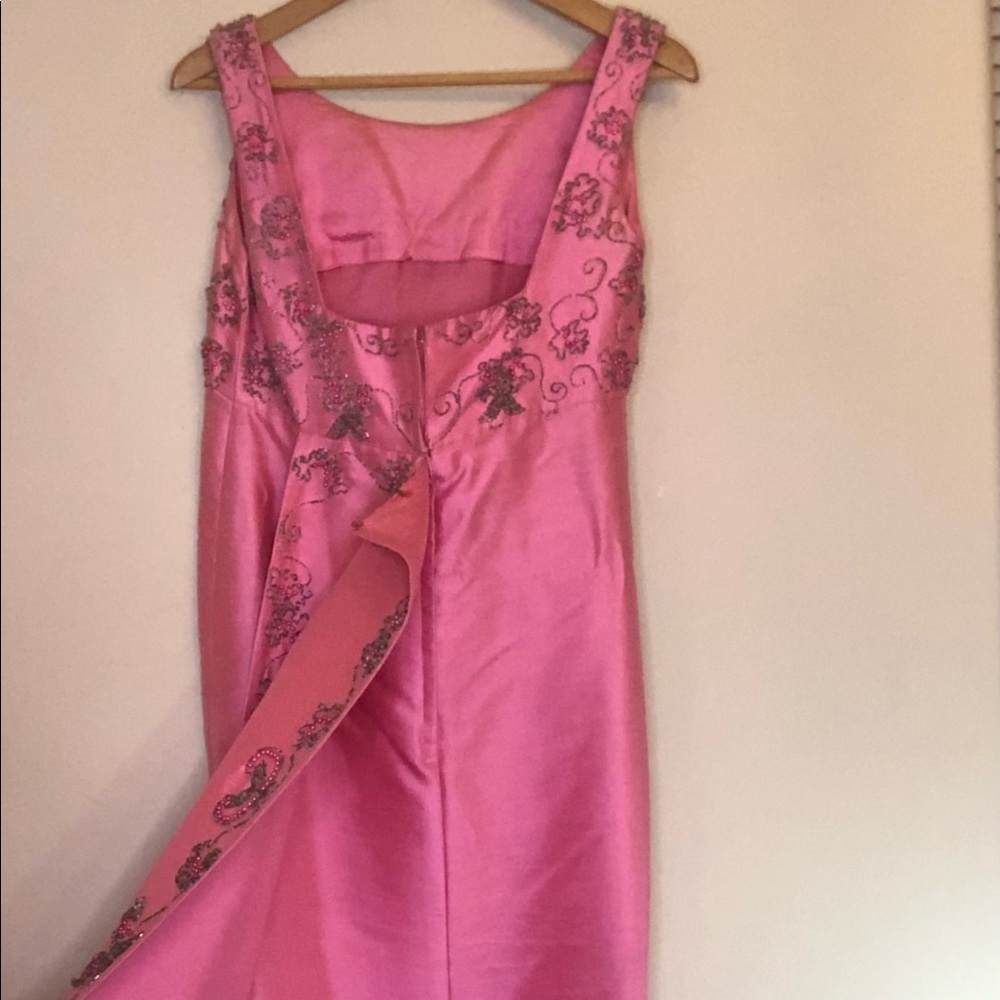 Vintage Hand-Made Beaded Evening Gown. Pink Silver - Picture 4 of 16